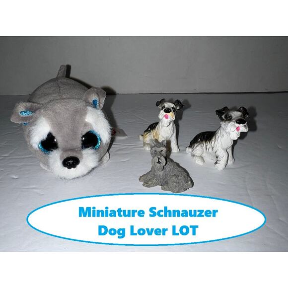 Miniature Schnauzer Lot Figurines Dog Lover Mom Beanie Boos Plush Miniatures - Picture 1 of 8